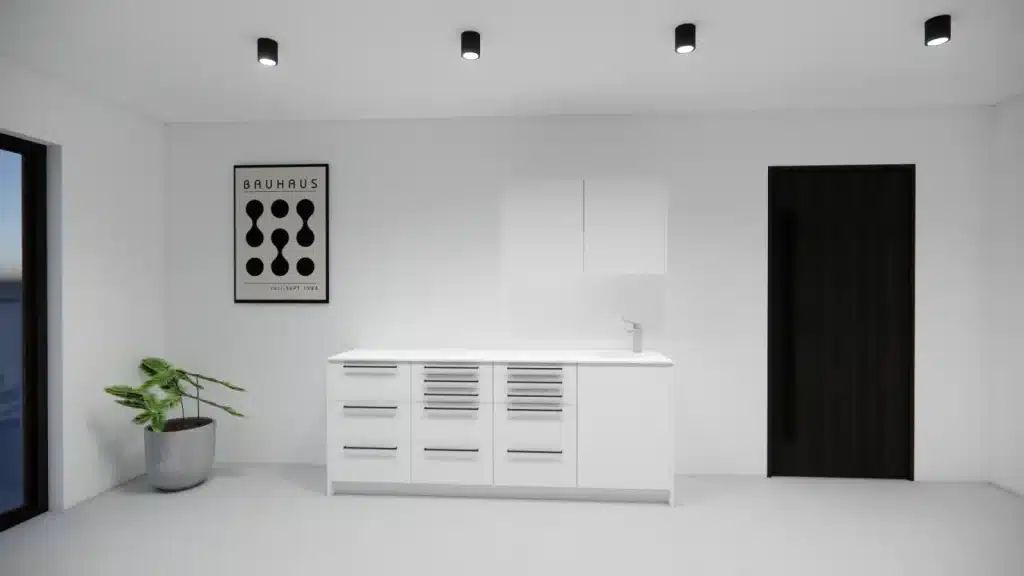 Mobilier blanc sur mesure pour salle de soins médicale