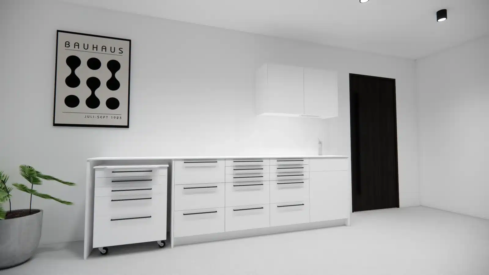 Vue d’angle d’une salle de soins aménagée sur mesure